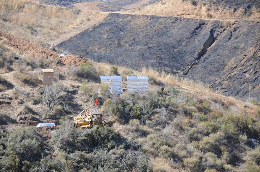 Panel A: USDA Forest Service burn test setup before the fire.