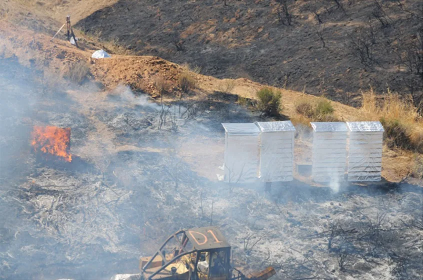 Panel D: Aftermath showing unwrapped structure destroyed and wrapped structures intact.